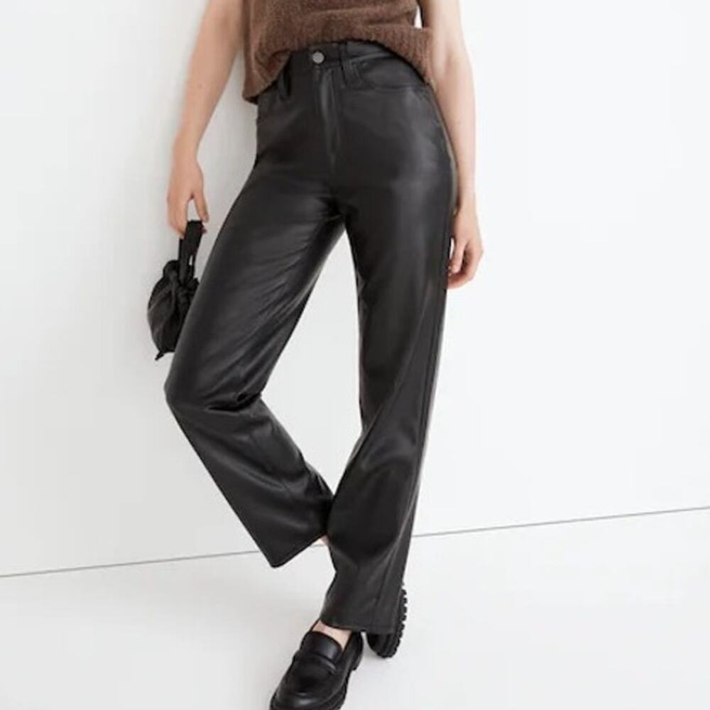 Madewell Women’s 27 Perfect Vintage Straight Jean High Rise Faux Leather Pants